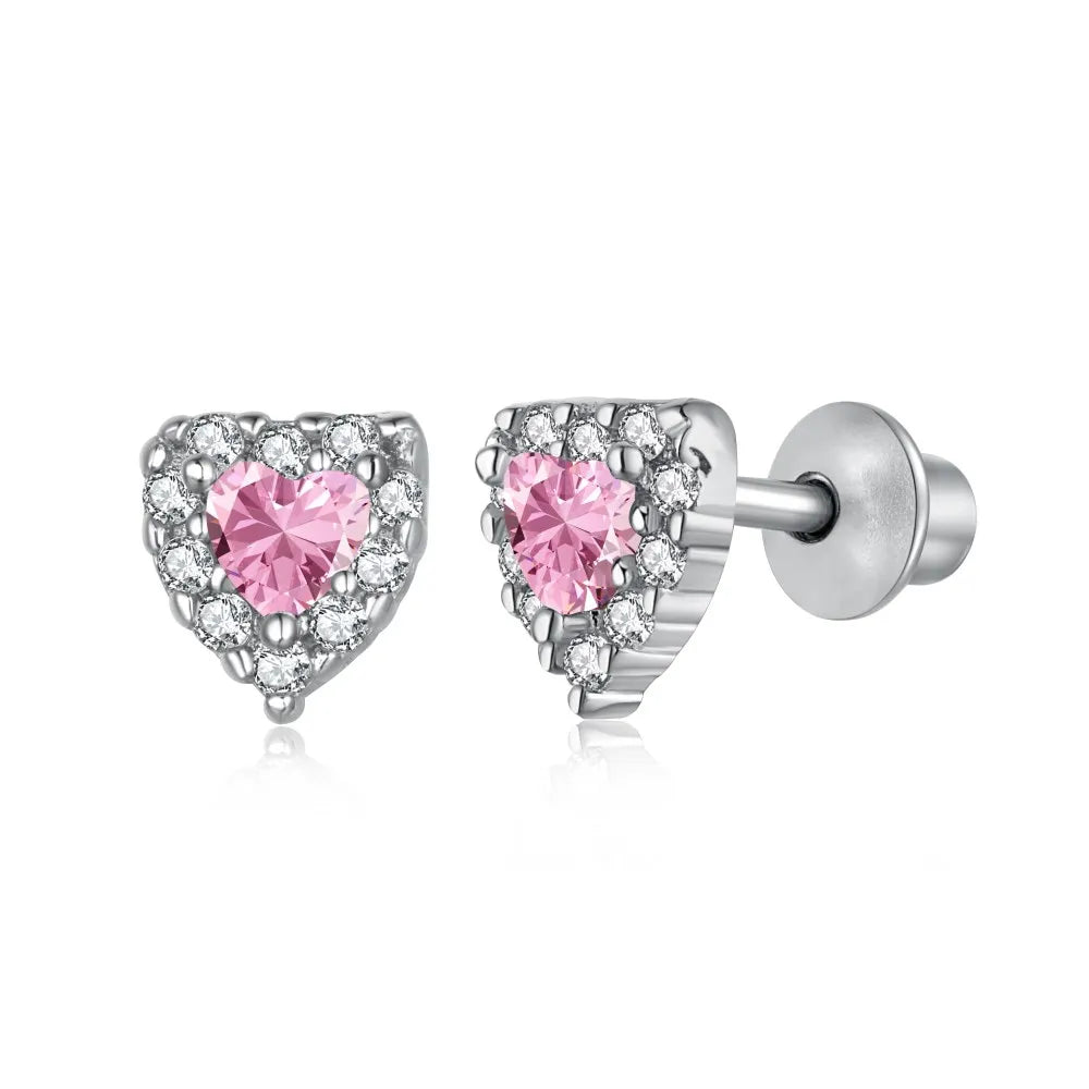 Silver Zircon Heart Cut Inlaid Halo Ear Studs