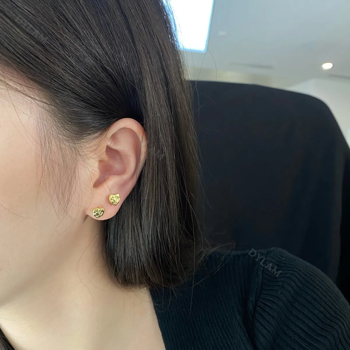 Silver Crushed Heart Ear Studs
