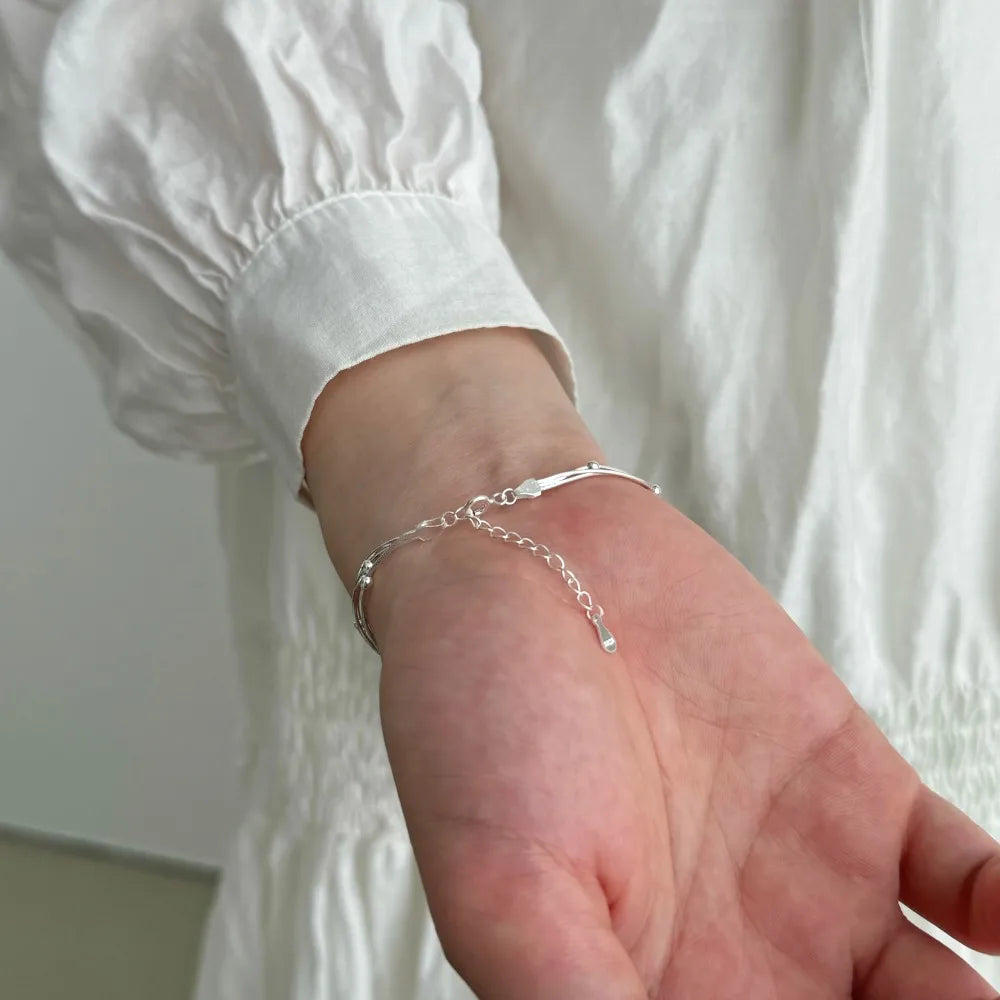 Silver Multi Layer Bangles Beaded Bracelet