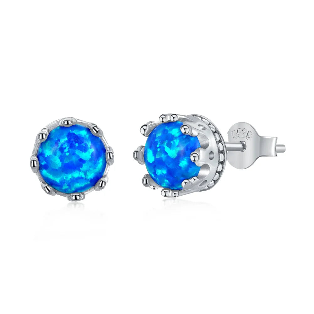 Silver Opal Round Cut Wrapped Ear Studs