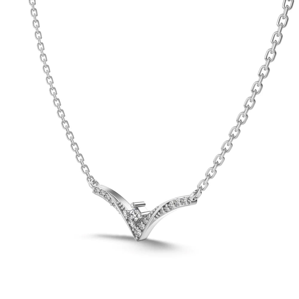 Silver Zircon Princess Cut V Bar Necklace