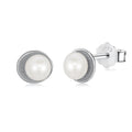 Silver Pearl Disc Ear Studs