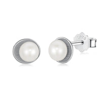 Silver Pearl Disc Ear Studs
