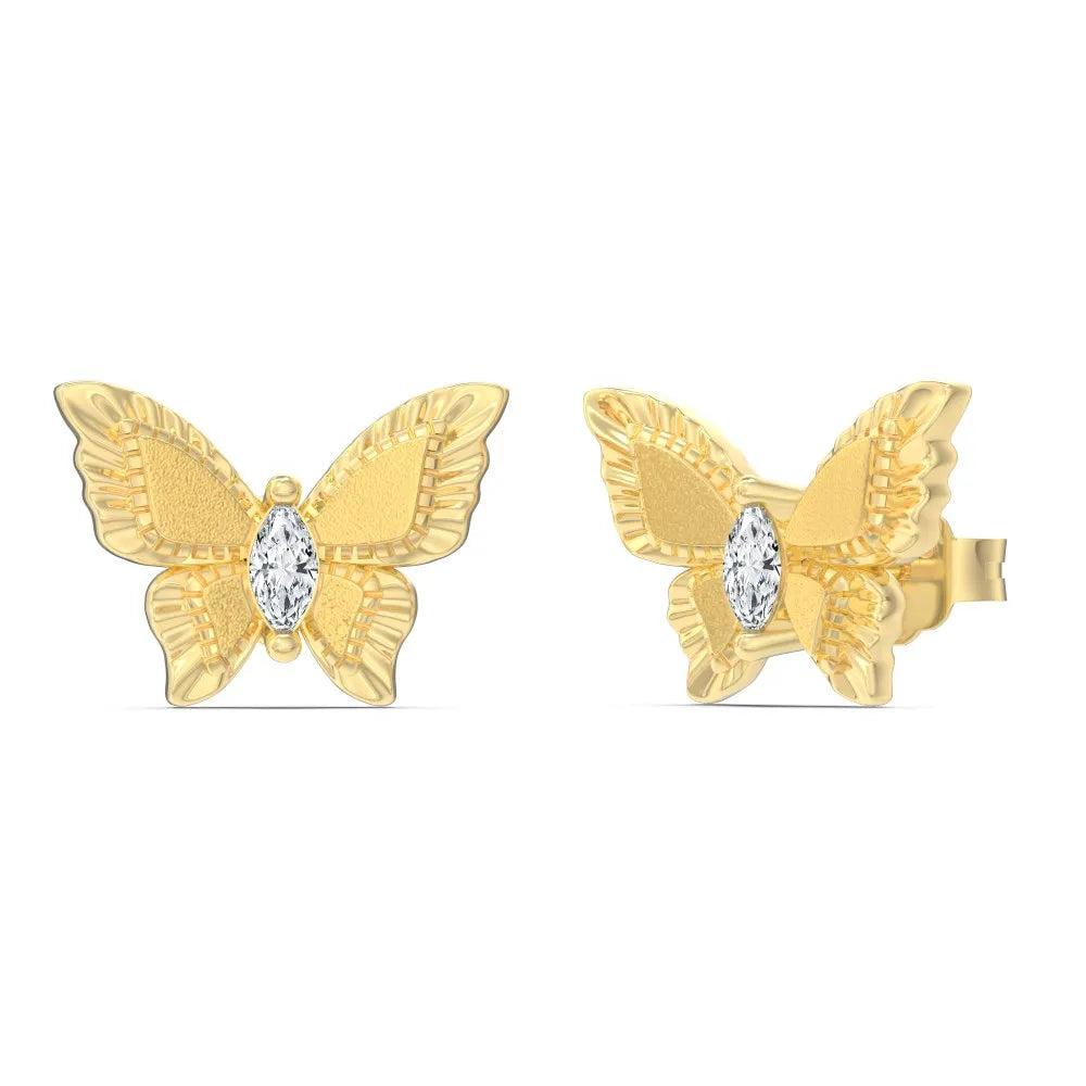 Silver Zircon Oval Cut Butterfly Ear Studs