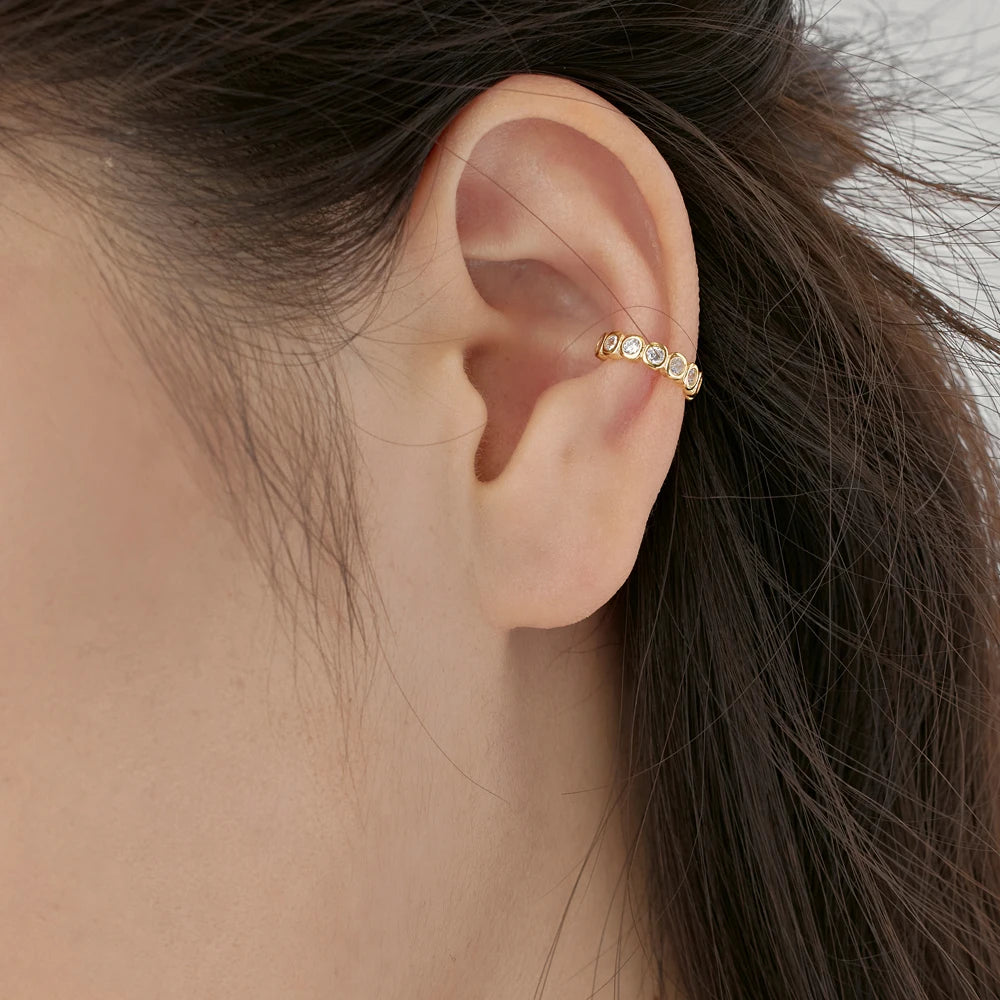 Silver Zircon Round Cut Wrapped Inlaid Ear Cuffs