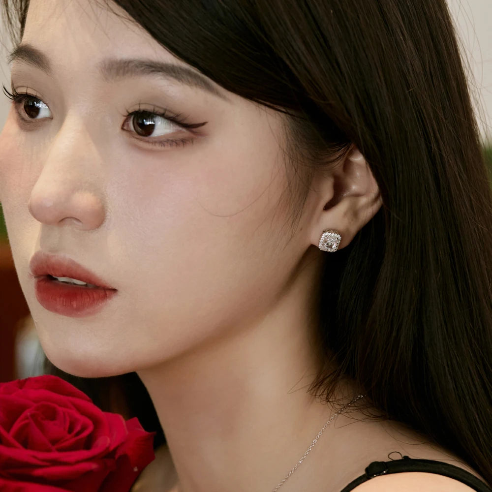 Silver Zircon Radiant Cut Sided Halo Pendant Necklace