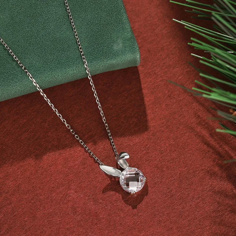Silver Crystal Round Cut Bunny Pendant Necklace