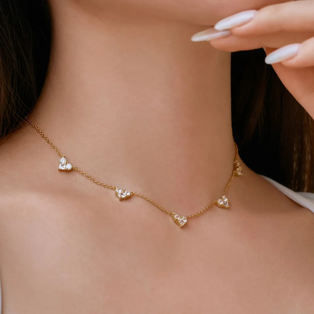 Silver Zircon Princess Cut Heart Chain Necklace