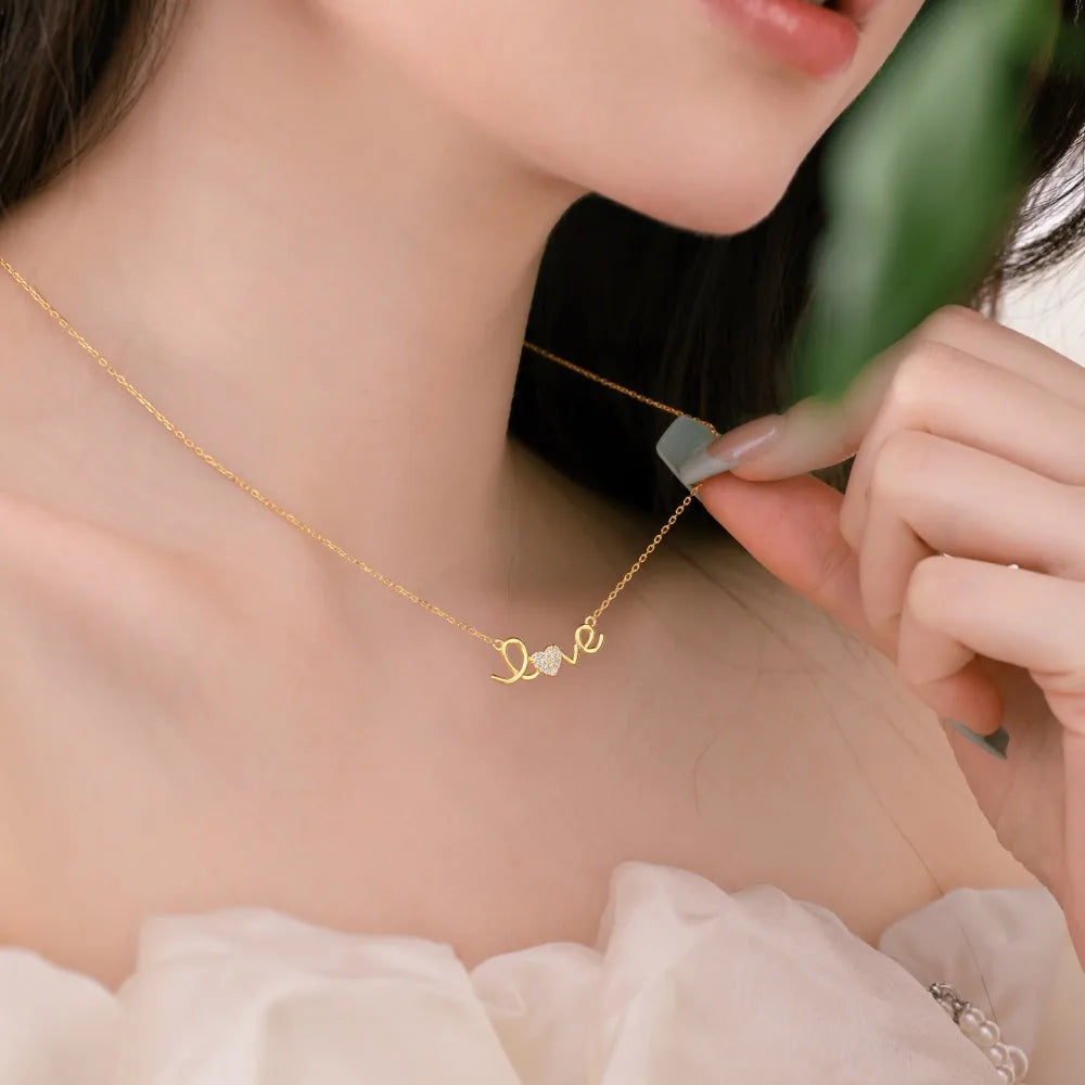 Silver Zircon Round Cut Love Bar Necklace