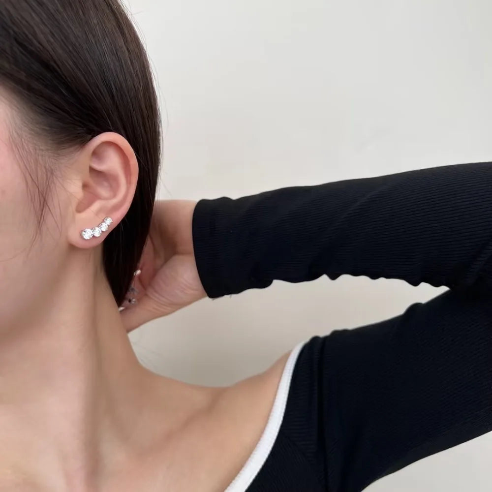 Silver Zircon Round Cut Layered Ear Studs