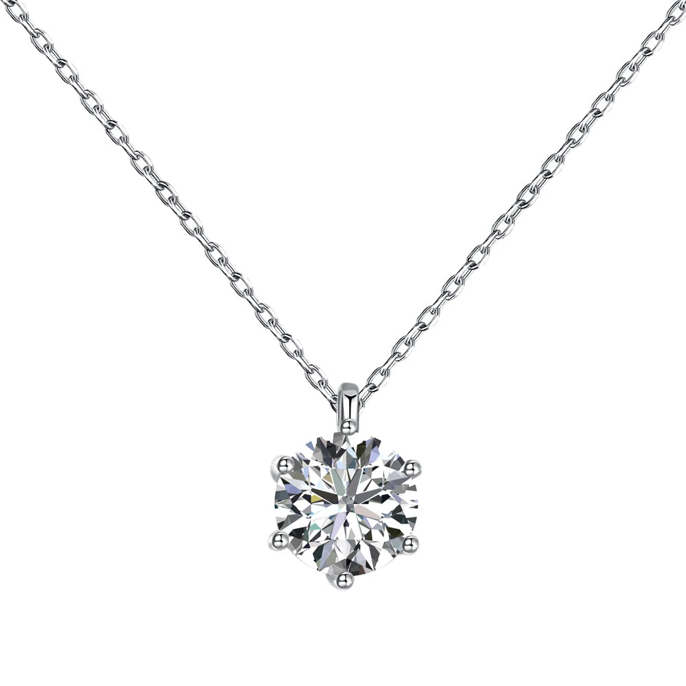 Silver Zircon Round Cut Solitaire Pendant Necklace