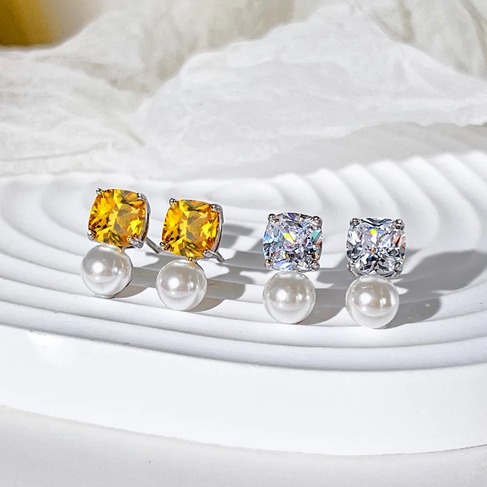 Silver Zircon Cushion Square Cut Stacked Multi Shape Ear Studs
