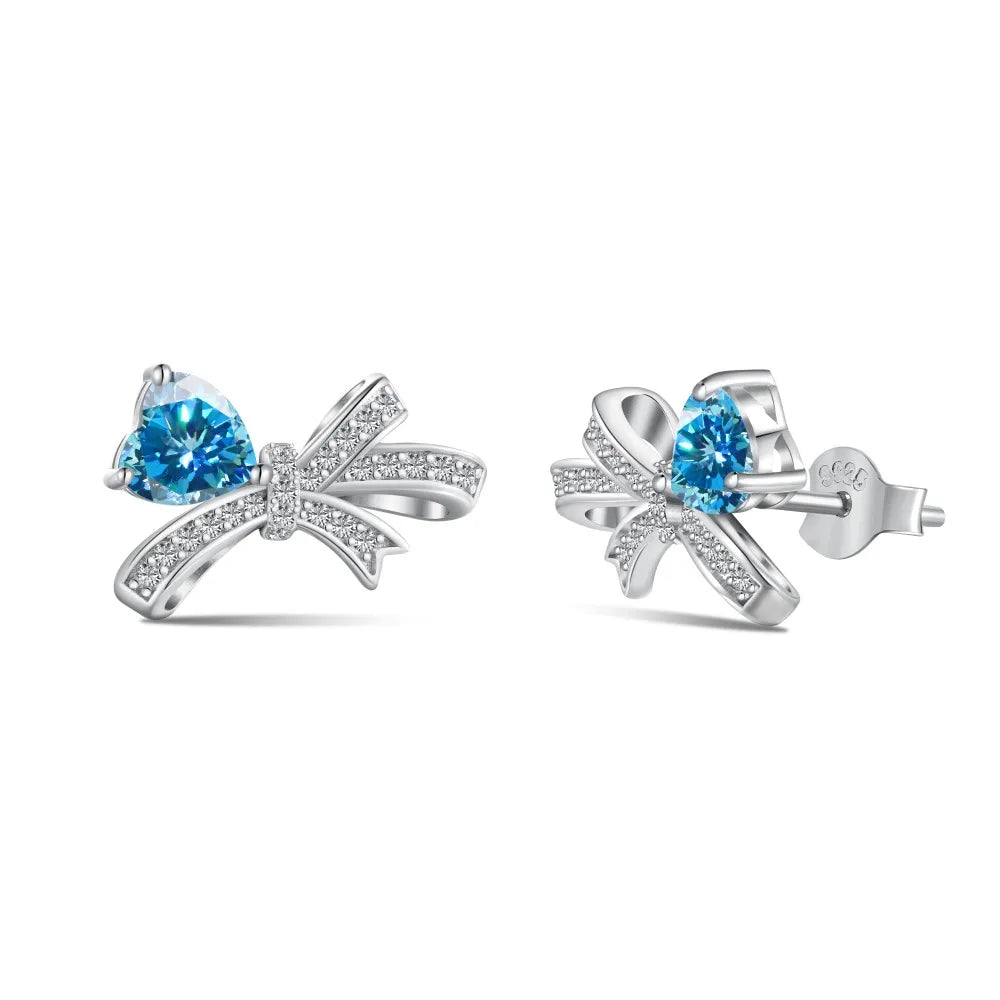 Silver Zircon Heart Cut Bow Knot Ear Studs