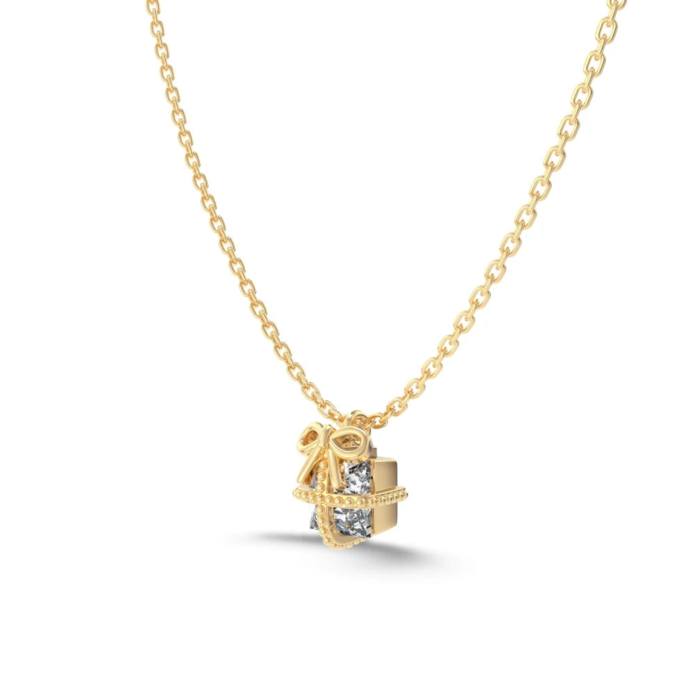 Silver Zircon Radiant Cut Gift Box Pendant Necklace