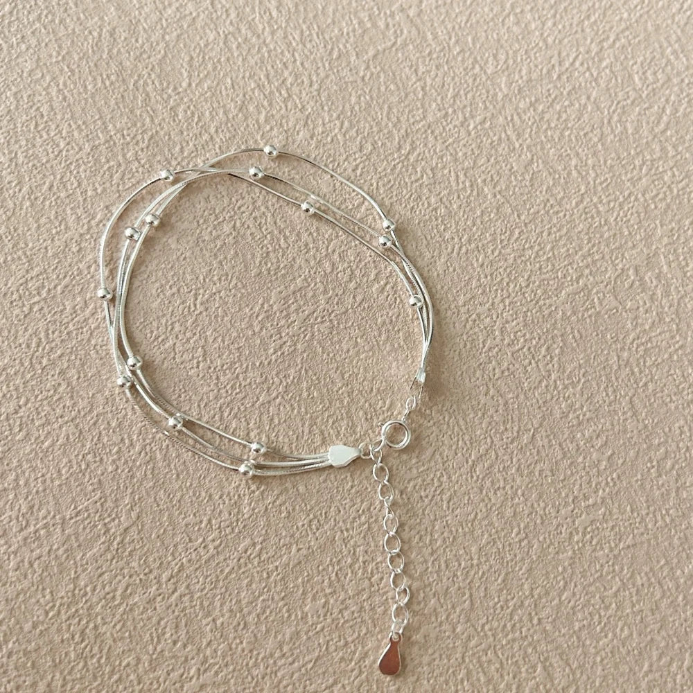 Silver Multi Layer Bangles Beaded Bracelet