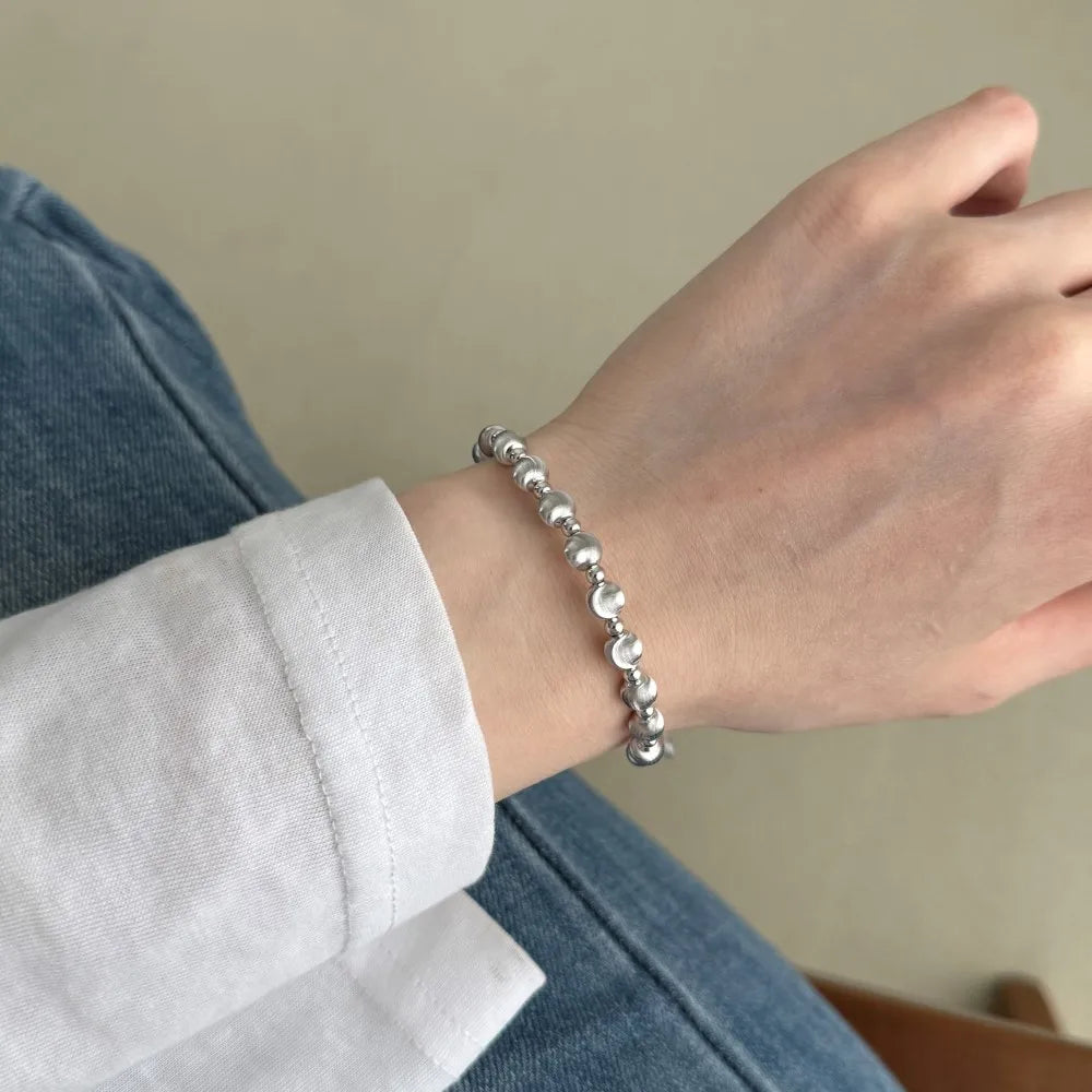 Silver Brushed Layered Bangles Beaded Bracelet