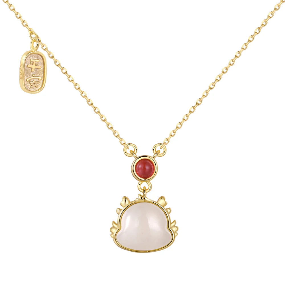 Silver Jade Dragon Pendant Necklace