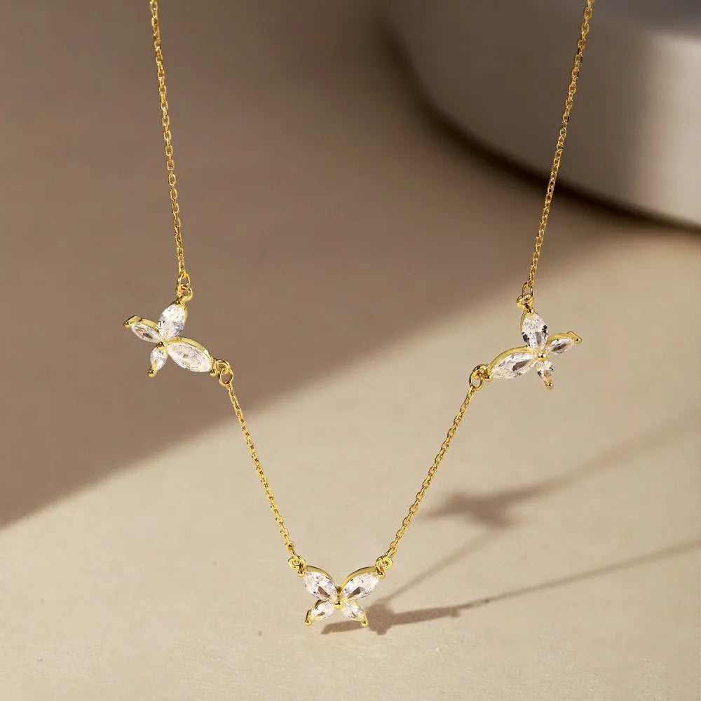 Silver Zircon Marquise Cut Butterfly Chain Necklace