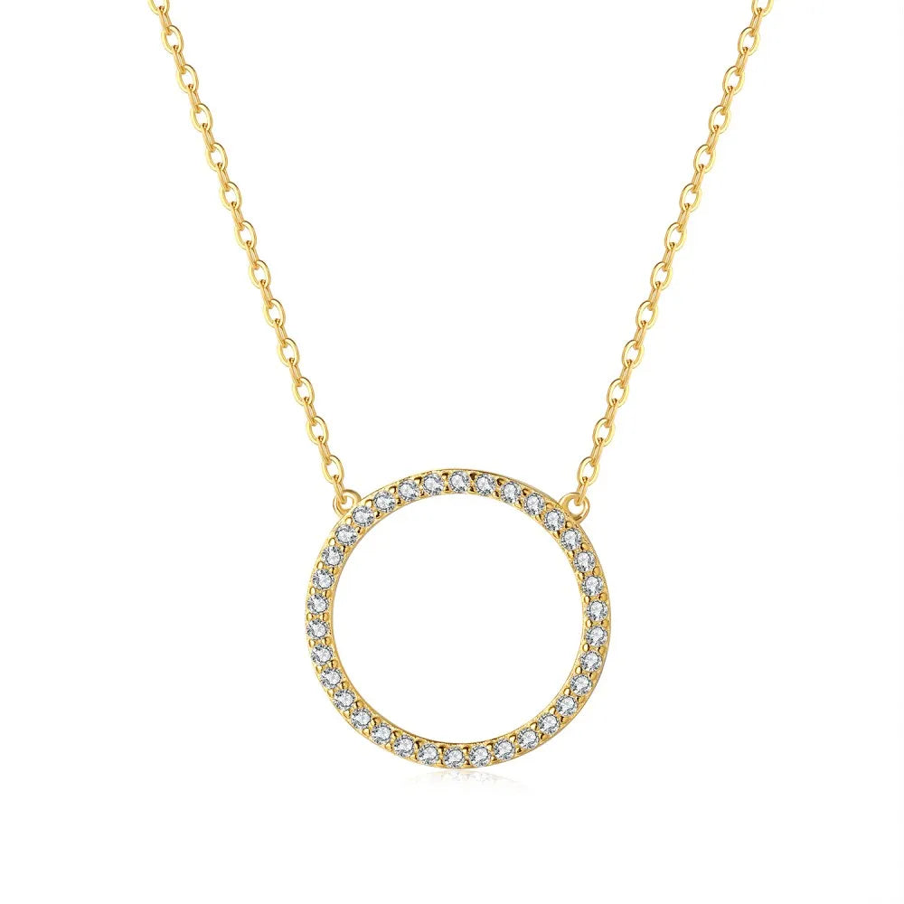 Silver Zircon Round Cut Circle Chain Necklace