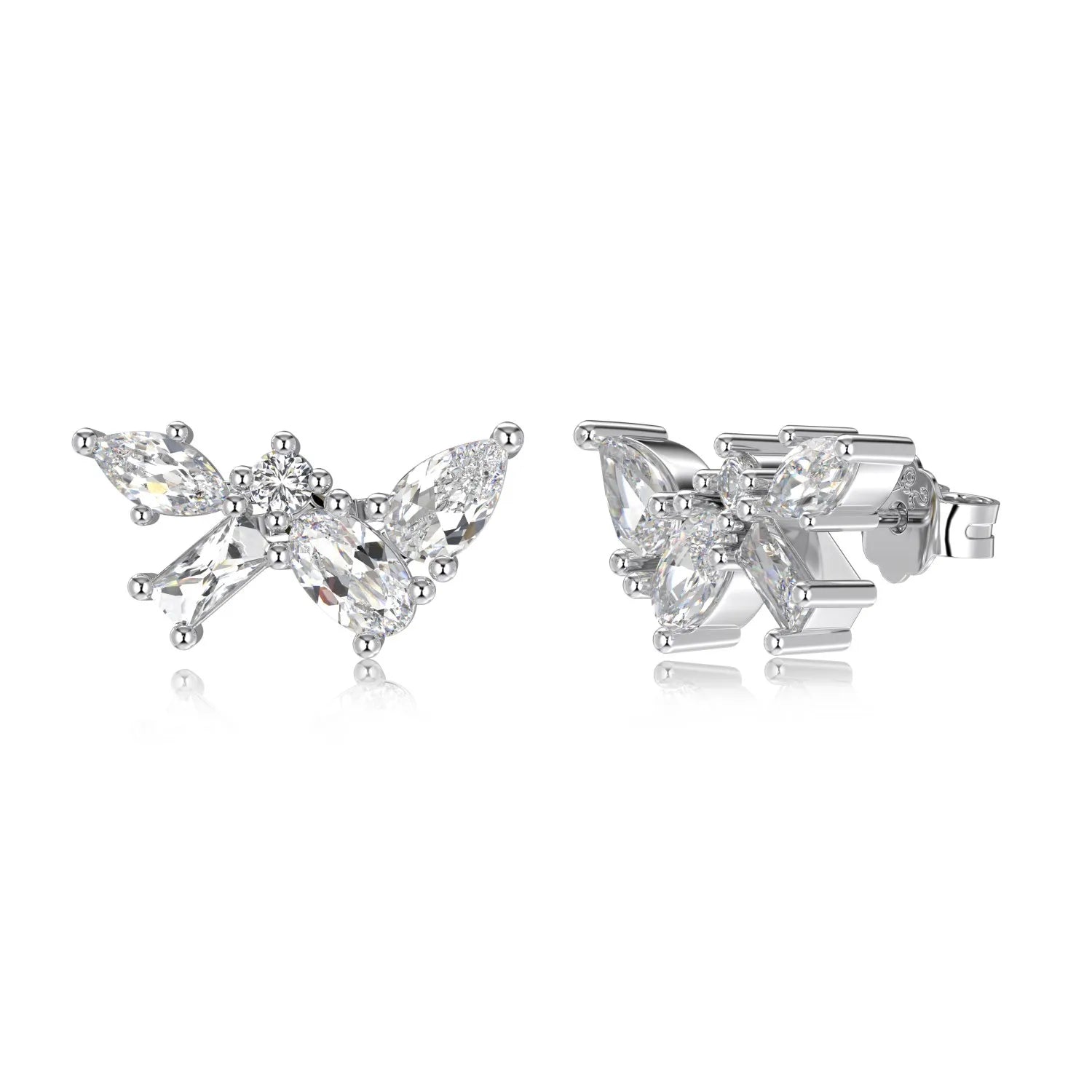 Silver Zircon Pear Cut Irregular Ear Studs