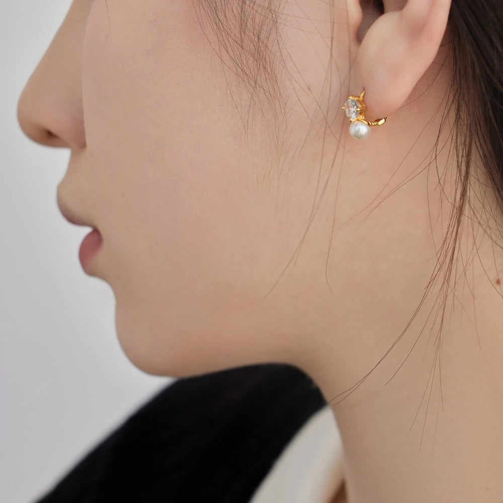 Silver Zircon Round Cut Duel Huggie Earrings