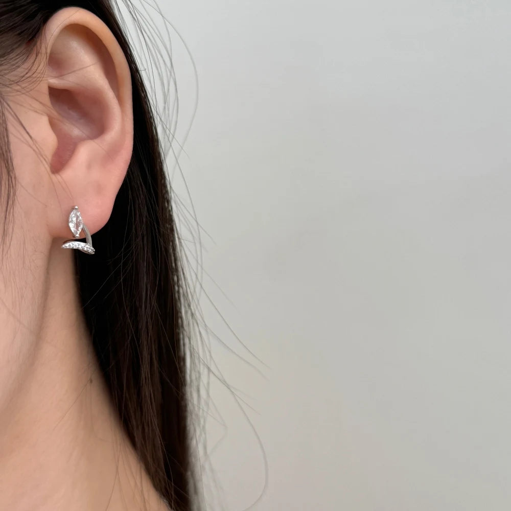 Silver Zircon Marquise Cut Stacked Flower Ear Studs