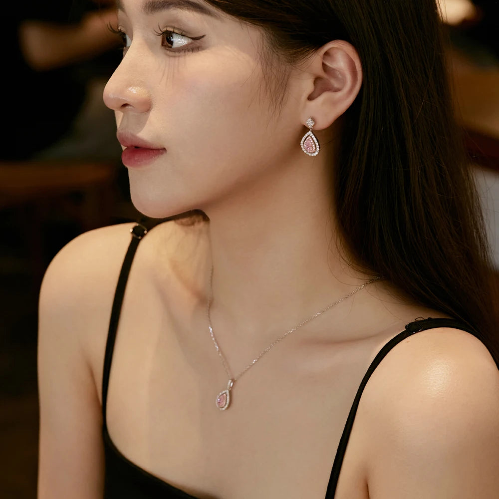 Silver Zircon Pear Cut Iced Tear Drop Earrings