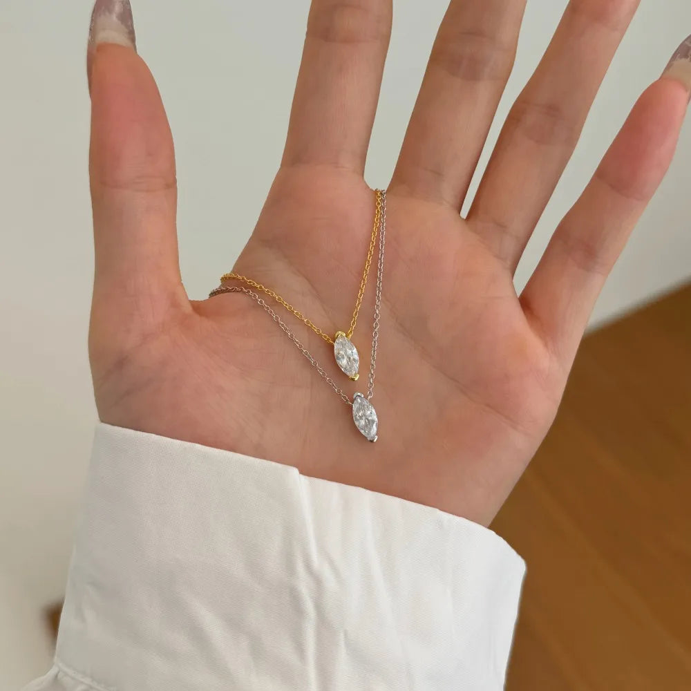 Silver Zircon Marquise Cut Single Pendant Necklace