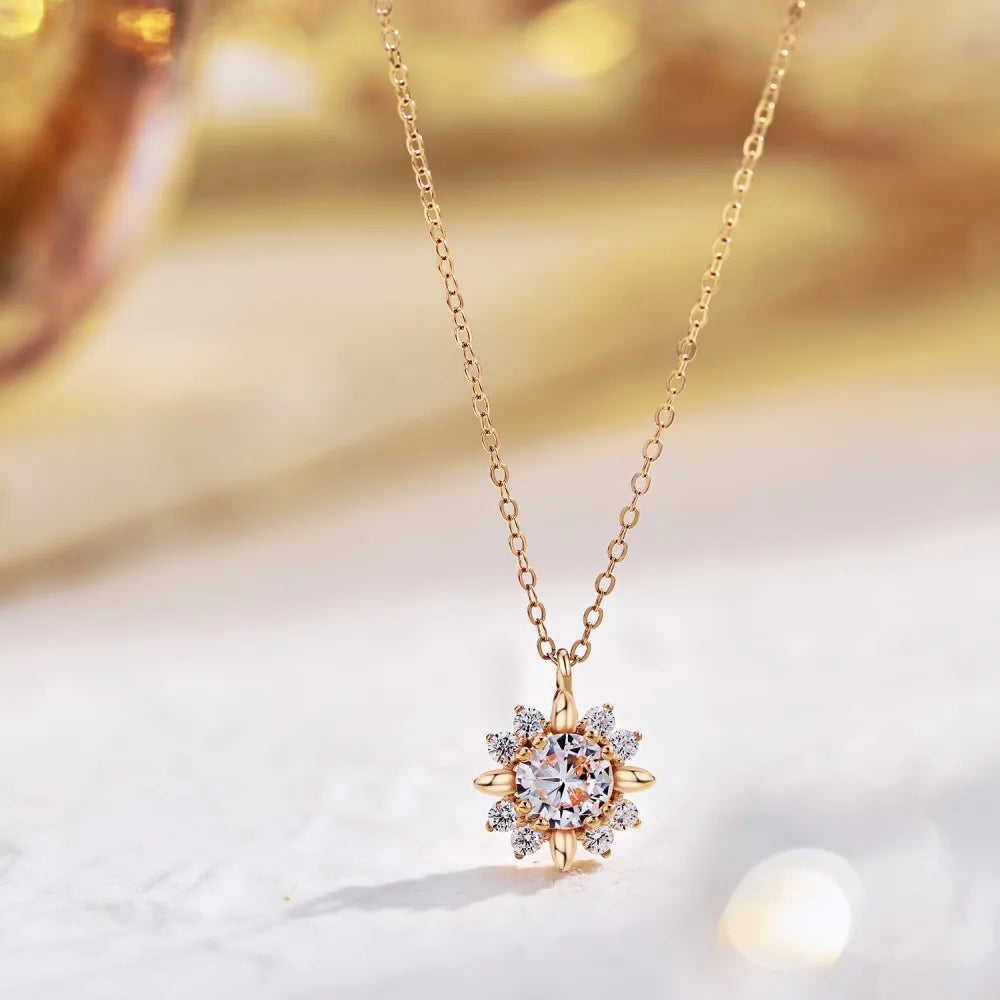 Silver Zircon Round Cut Iced Snowflake Pendant Necklace