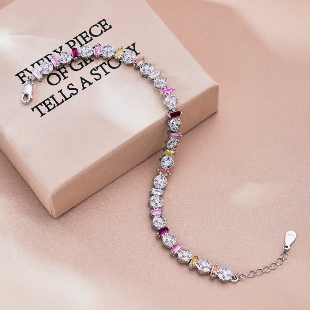 Silver Zircon Princess Cut Duel Shape Tennis Bracelet