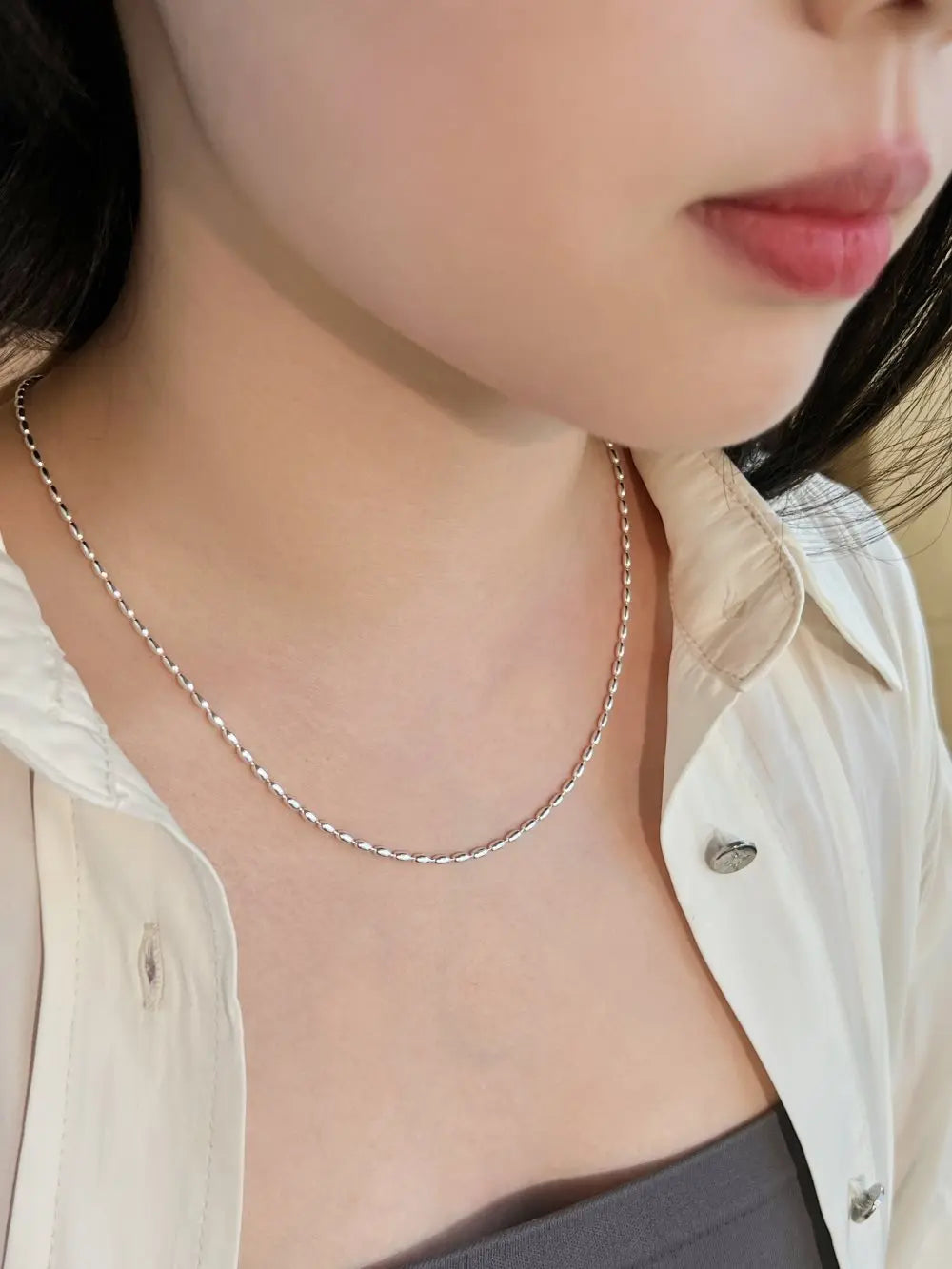 Silver Bean Beaded Necklace