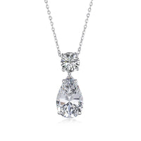 Silver Zircon Pear Cut Stacked Water Drop Pendant Necklace