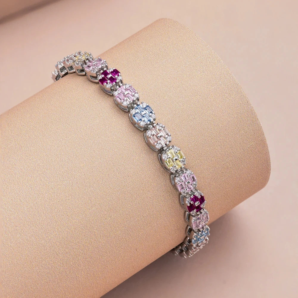 Silver Zircon Baguette Cut Cubic Tennis Bracelet