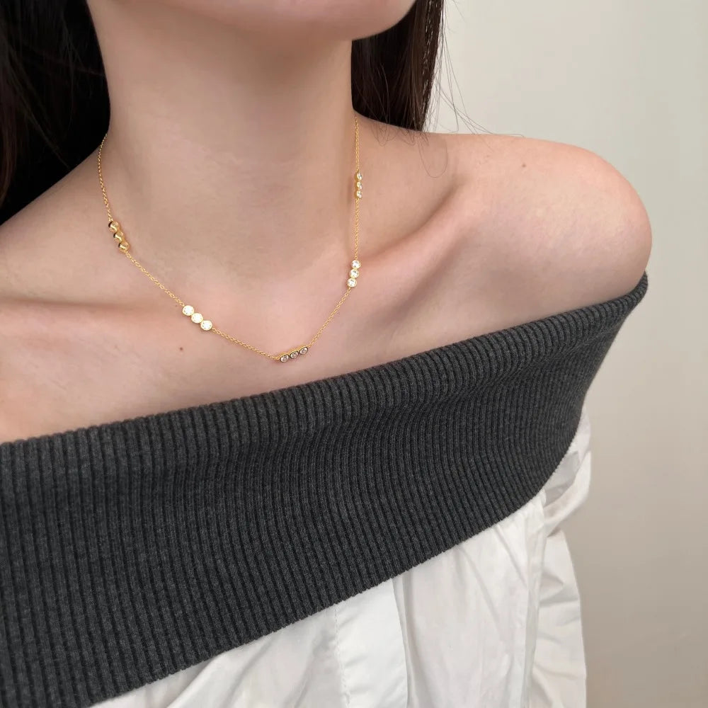 Silver Zircon Round Cut Dots Chain Necklace