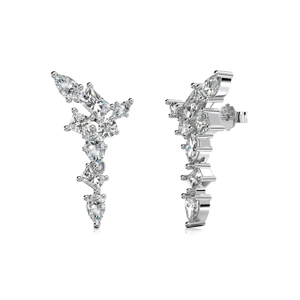 Silver Zircon Pear Cut Geometric Tassel Drop Earrings