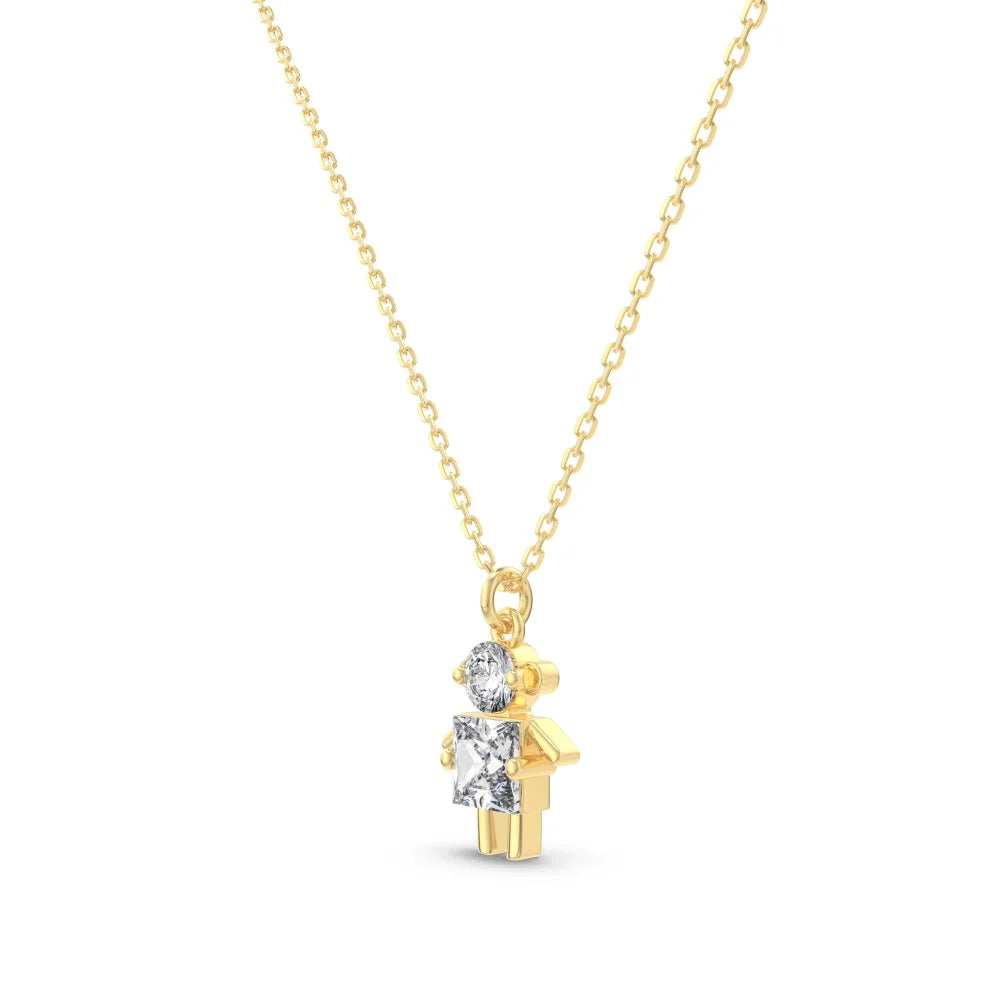 Silver Zircon Princess Cut Boy Pendant Necklace