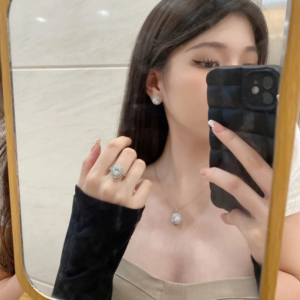 Silver Zircon Oval Cut Party Pendant Necklace