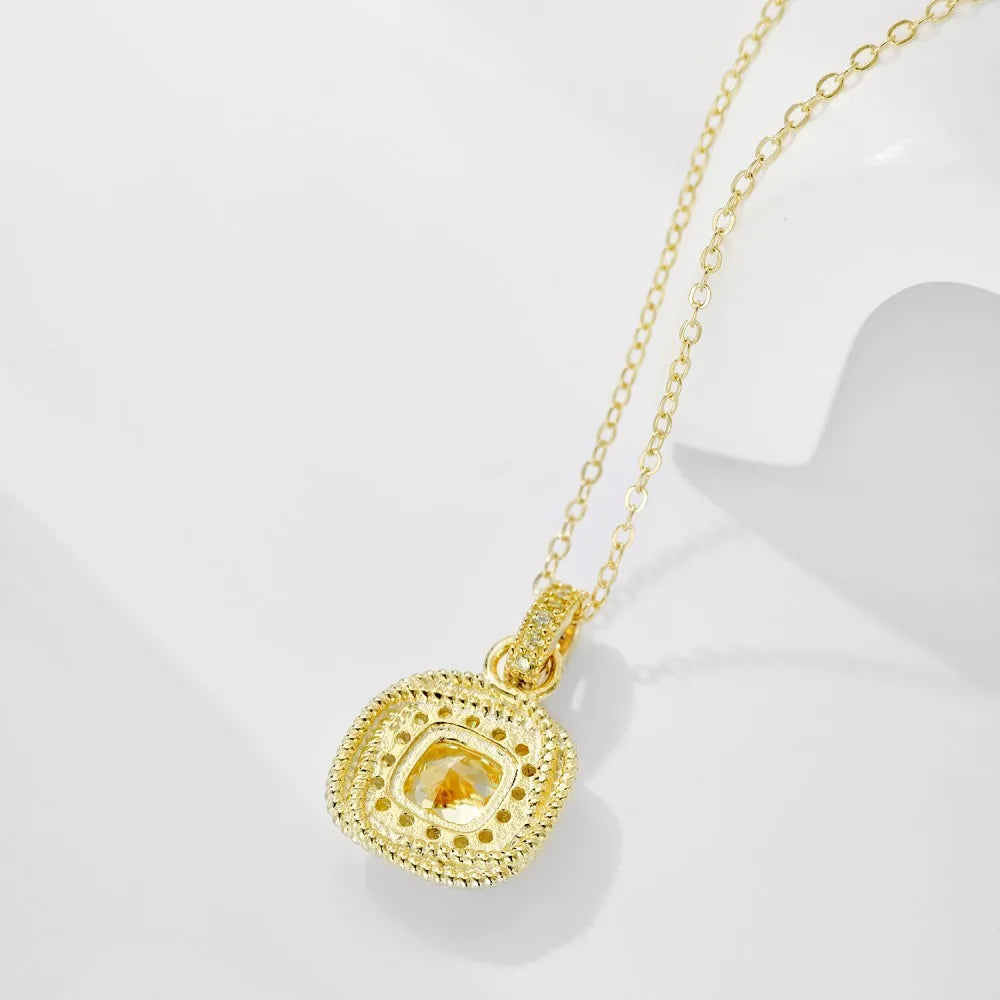 Silver Zircon Cushion Square Cut Halo Pendant Necklace