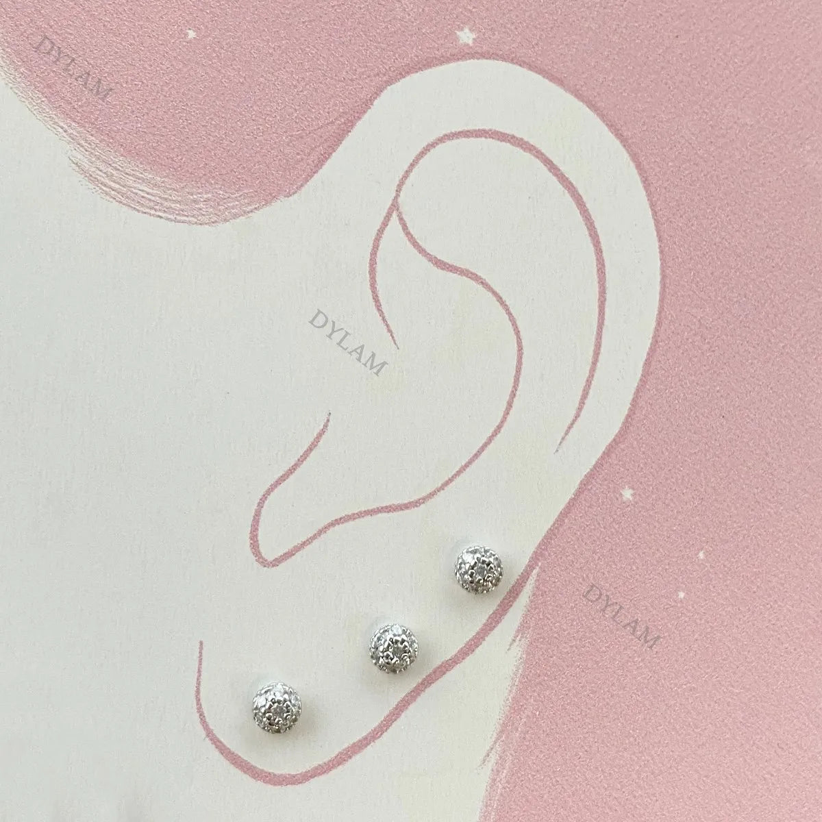 Silver Zircon Round Cut Multi Part Single Ear Studs