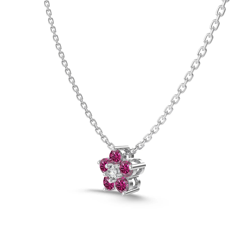 Silver Zircon Round Cut Flower Pendant Necklace