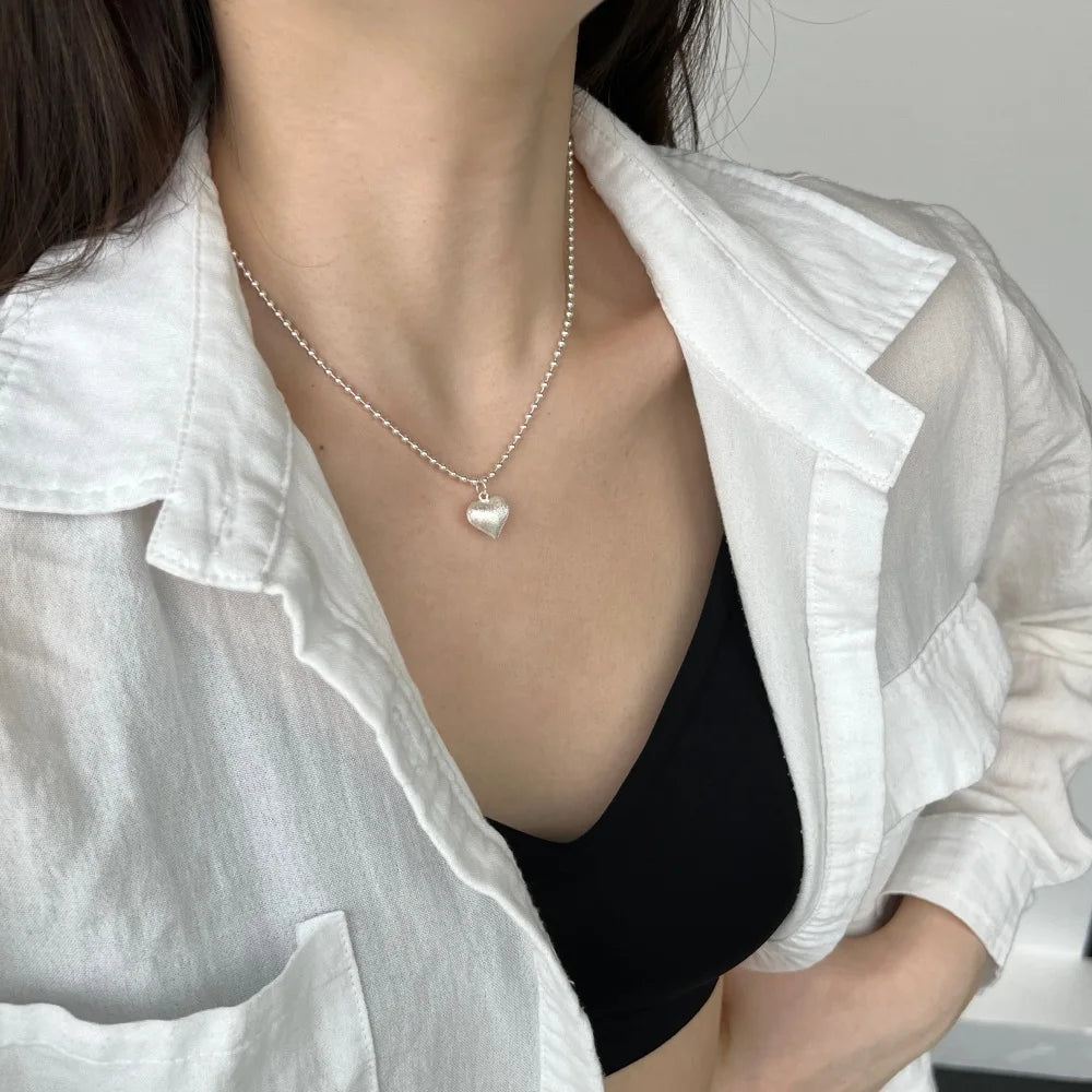 Silver Brushed Heart Pendant Necklace