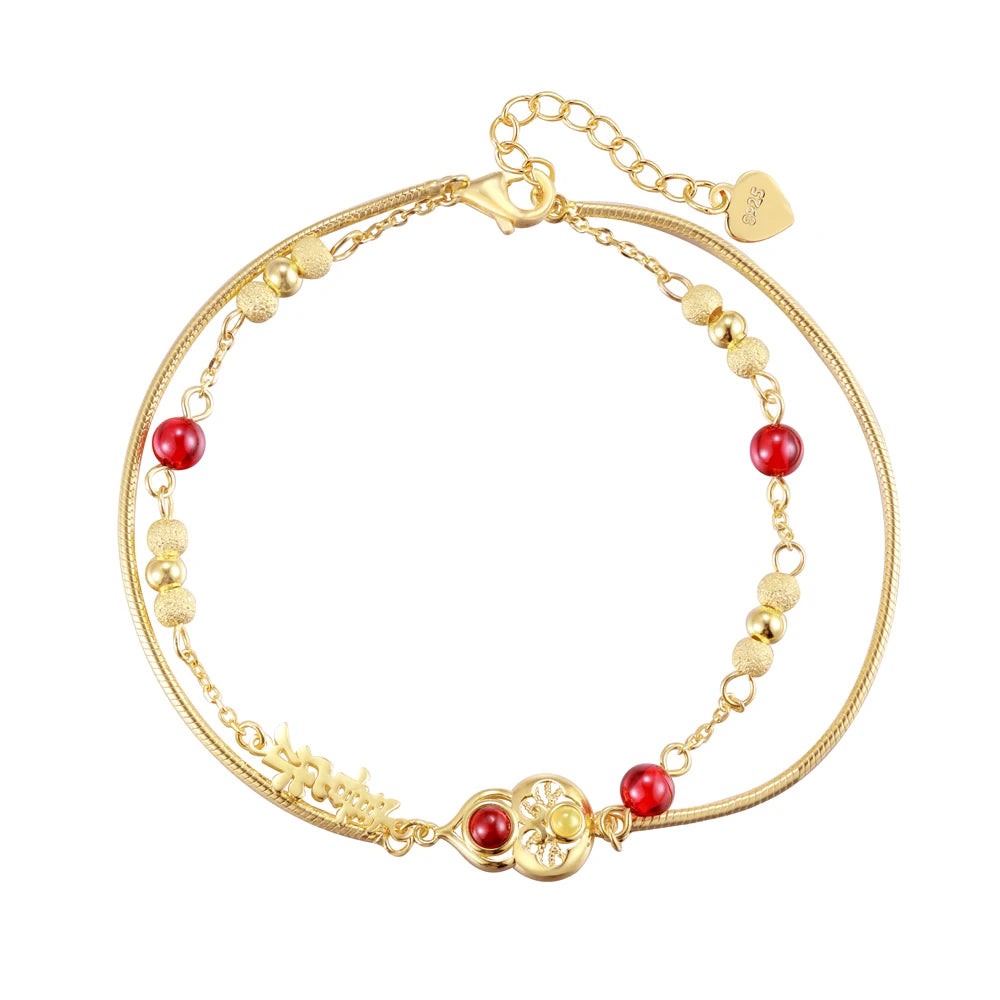 Silver Chalcedony Round Cut Gourd Beaded Bracelet