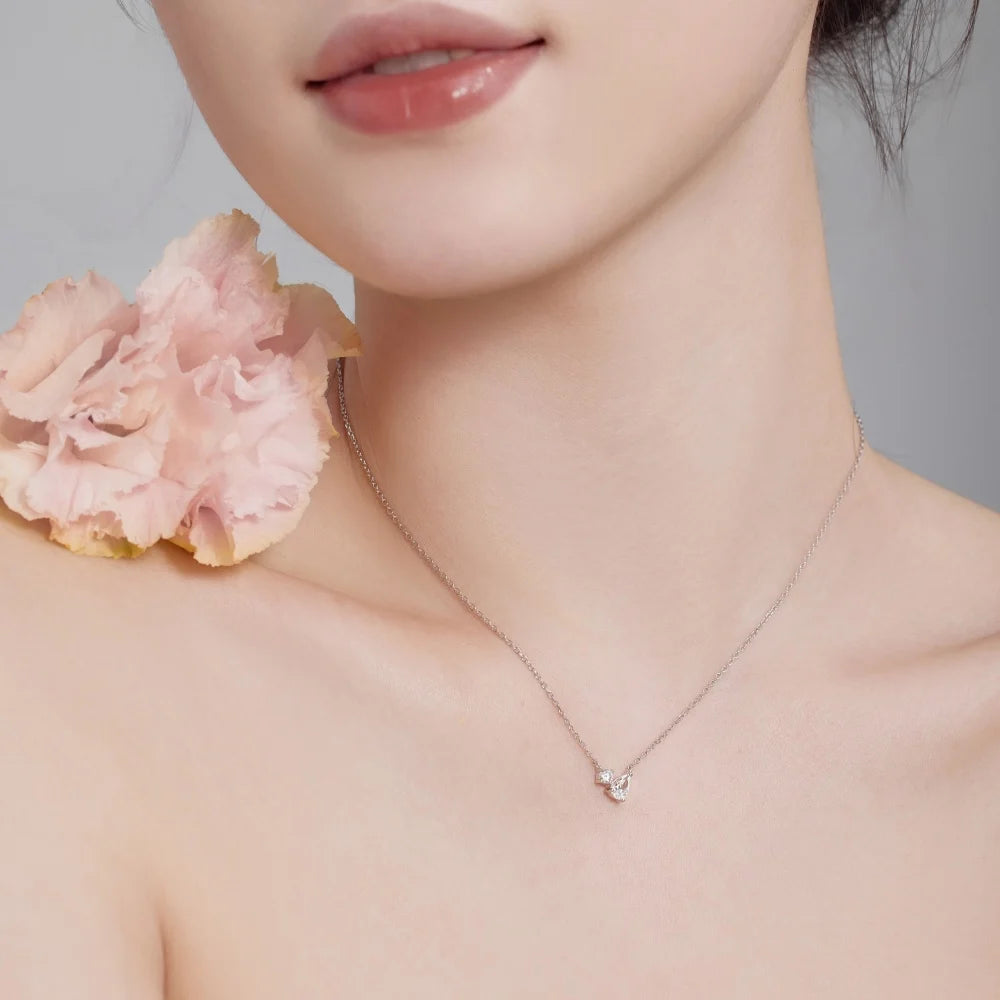 Silver Zircon Round Cut Toi Et Moi Pendant Necklace