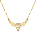 Silver Zircon Round Cut Halo Heart Wings Bar Necklace