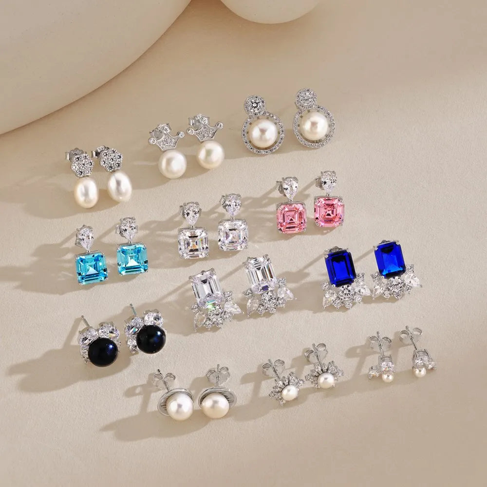 Silver Pearl Crown Ear Studs