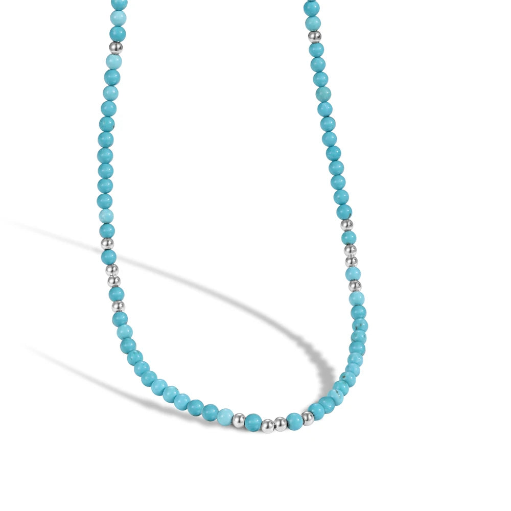 Silver Onyx Round Cut Classic Beaded Necklace