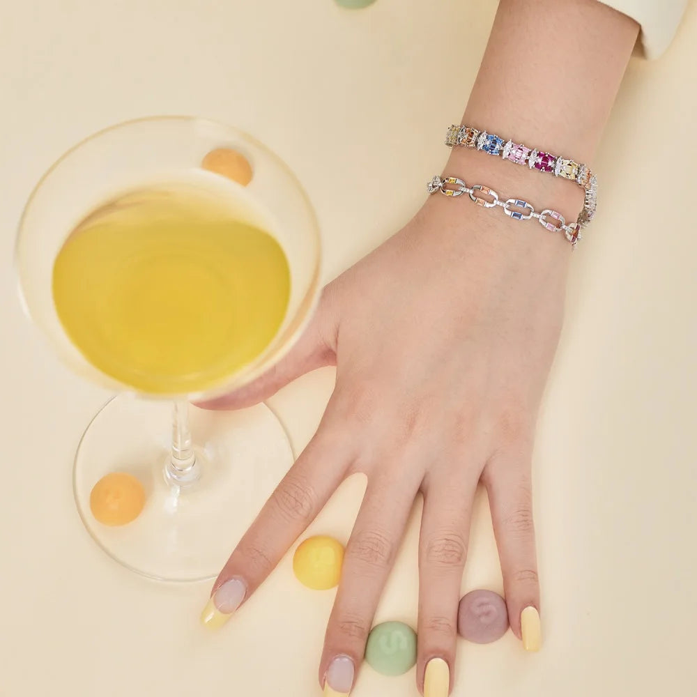 Silver Zircon Baguette Cut Chain Tennis Bracelet