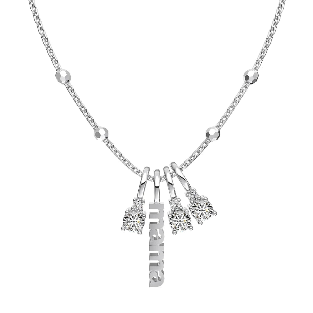 Silver Zircon Round Cut Mama Pendant Necklace