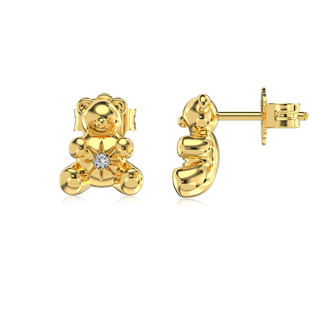 Silver Zircon Round Cut Bear Ear Studs