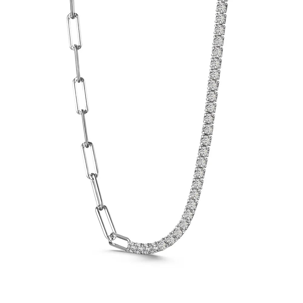 Silver Zircon Round Cut Chain Tennis Necklace